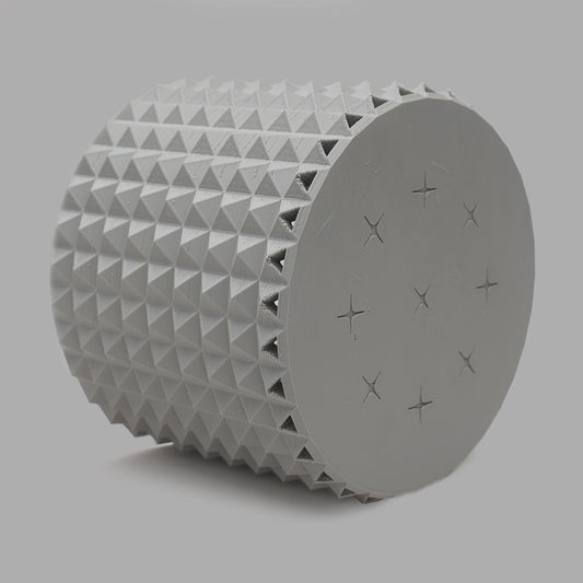 Light gray 3D-printed studded planter on a neutral background